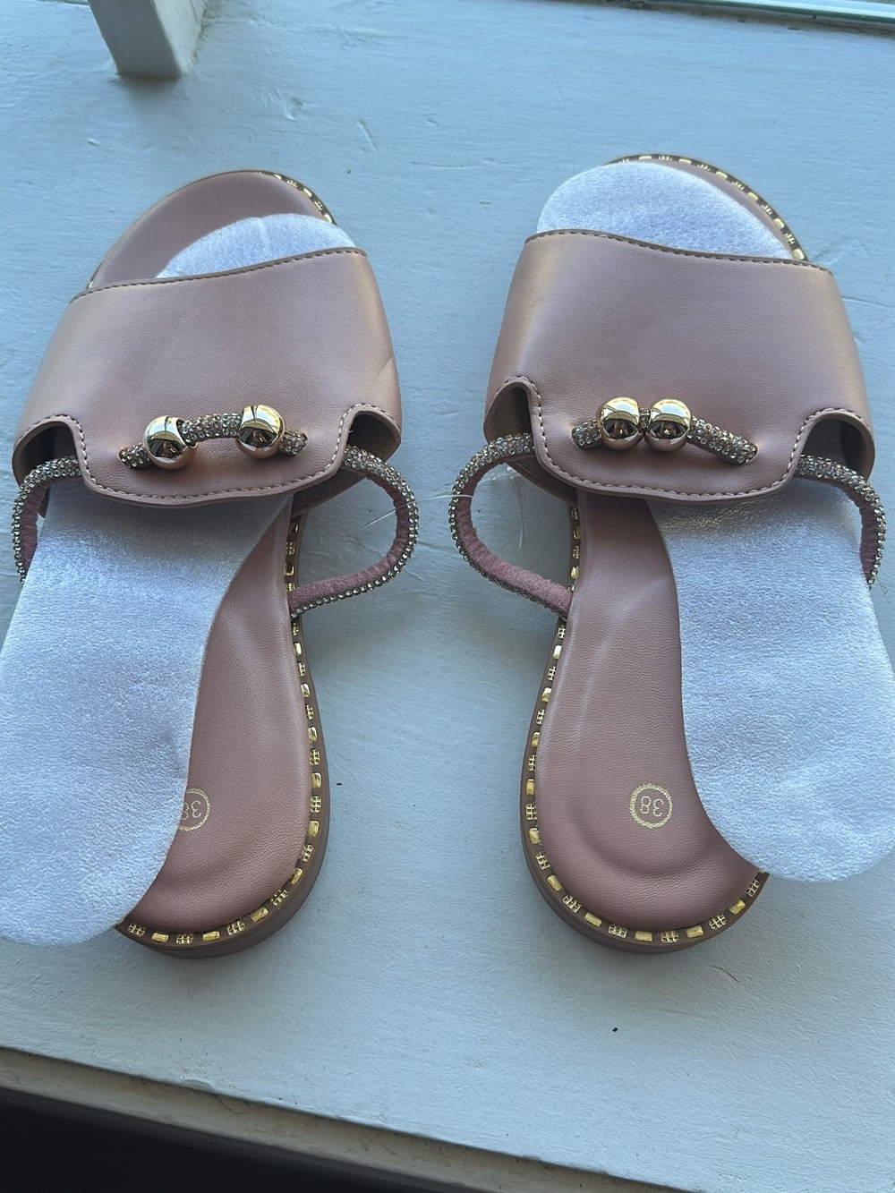 Women's Blush Slide Sandals with Gold Accent